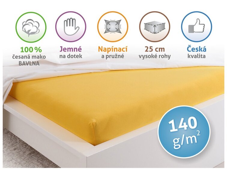 Prostěradlo Jersey česaná bavlna MAKO - Sytá žlutá