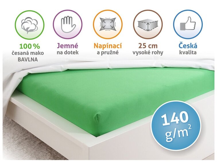 Prostěradlo Jersey česaná bavlna MAKO - Jarní zelená
