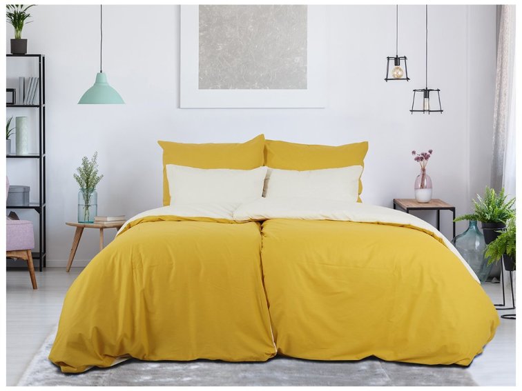 Povlečení BAVLNA Double face ZIP - Hořčicová/Kávová