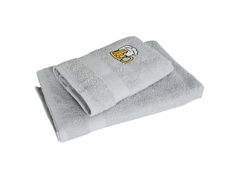 Dárkový set ručník a osuška 50x90+70x140 froté s výšivkou piva - šedá