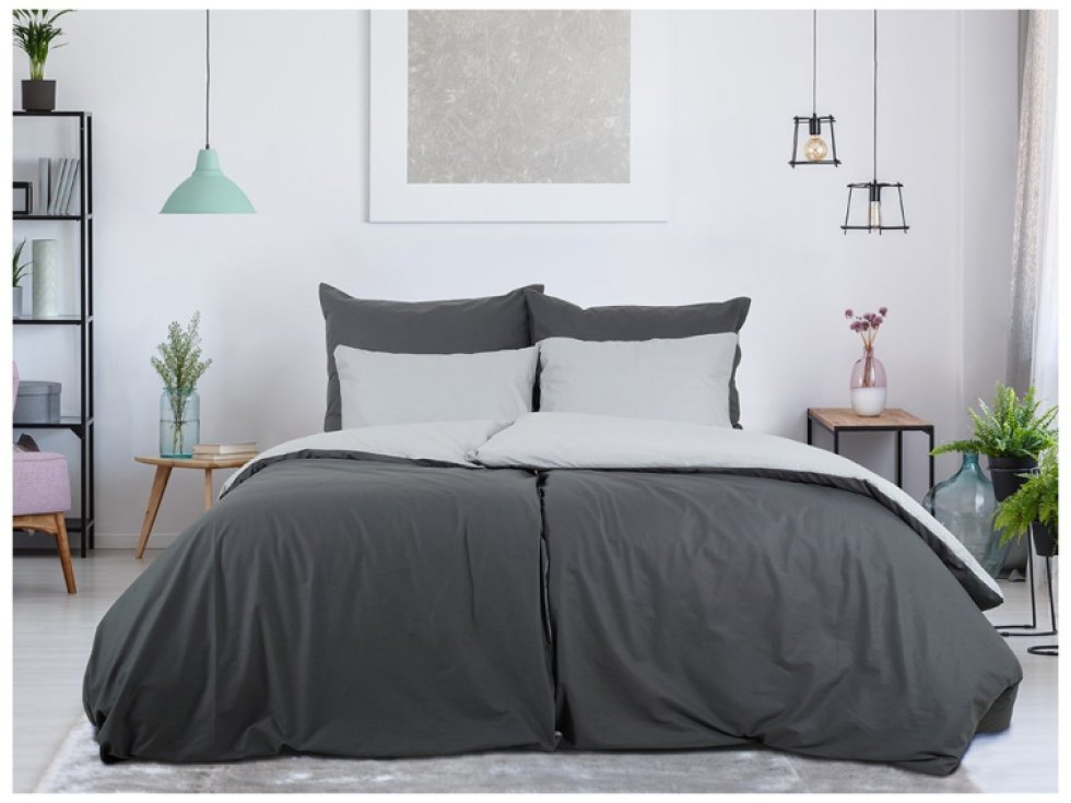 Povlečení BAVLNA Double face hotelový uzávěr - Antracit/Šedá