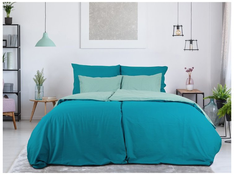 Povlečení BAVLNA Double face hotelový uzávěr - Tyrkys/Olivová