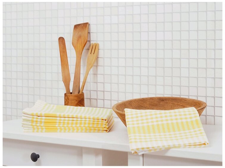 Kuchyňská utěrka káro 45x70 - Žlutá