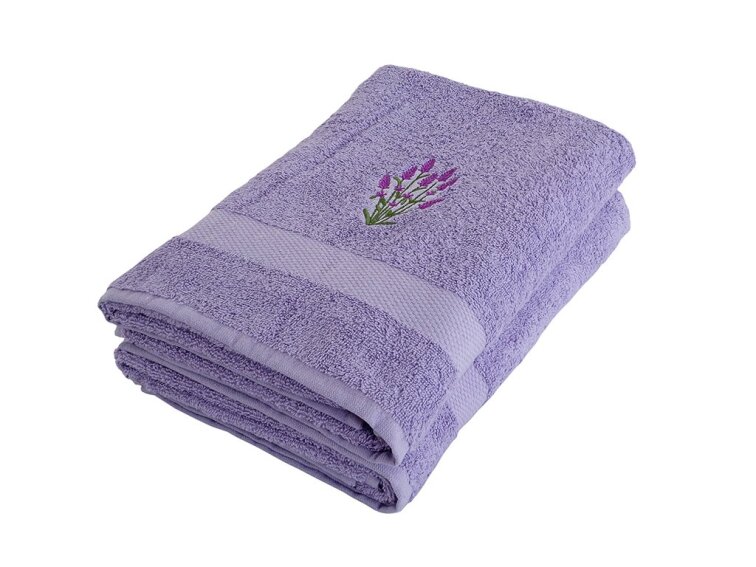 Osuška froté Adria 70x140 s výšivkou - Fialová s levandulí