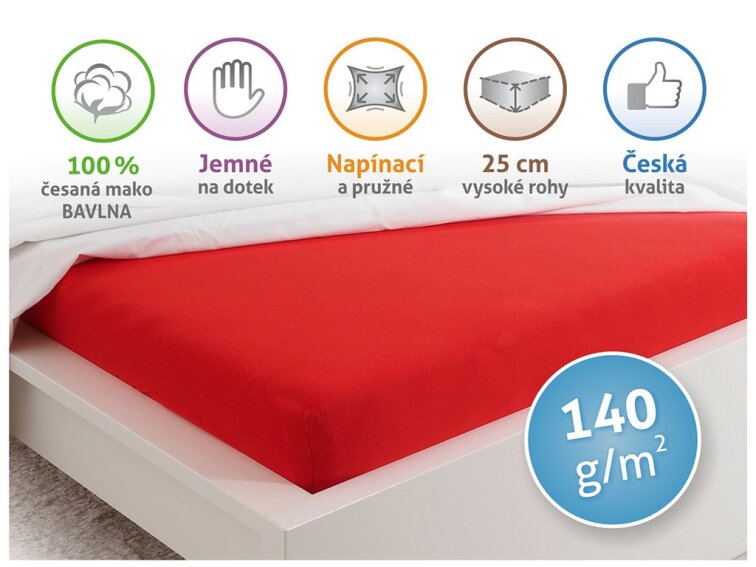 Prostěradlo Jersey česaná bavlna MAKO - Červená