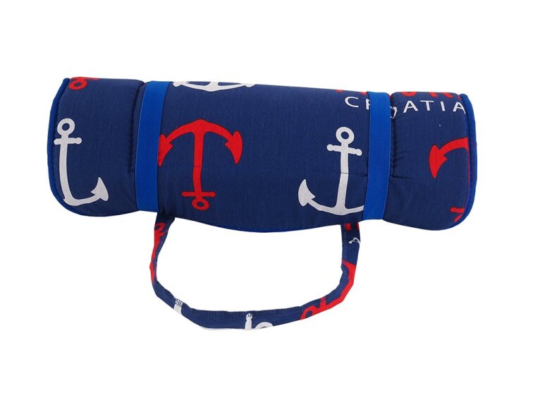 Plážové lehátko v ruličce - červené a bílé kotvy