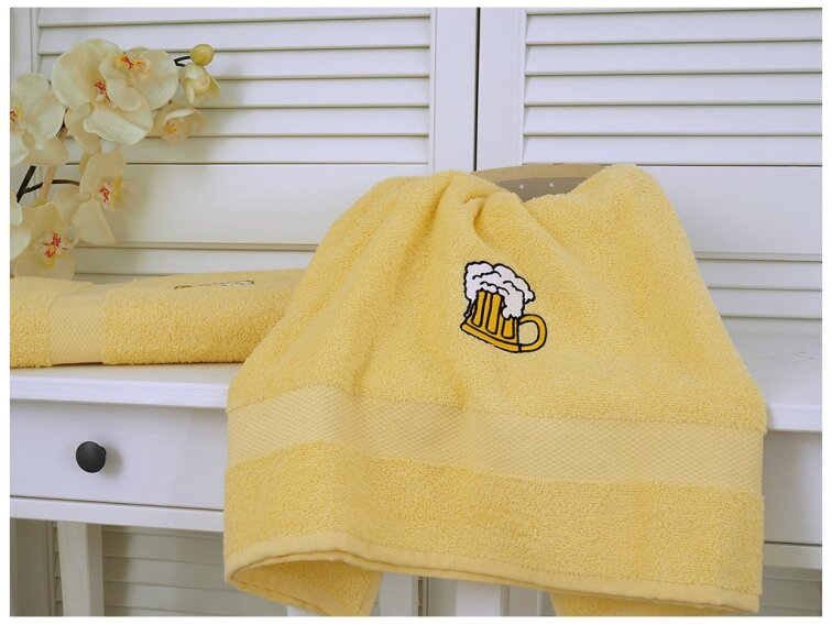 Osuška froté Adria 70x140 s výšivkou - Žlutá s pivem