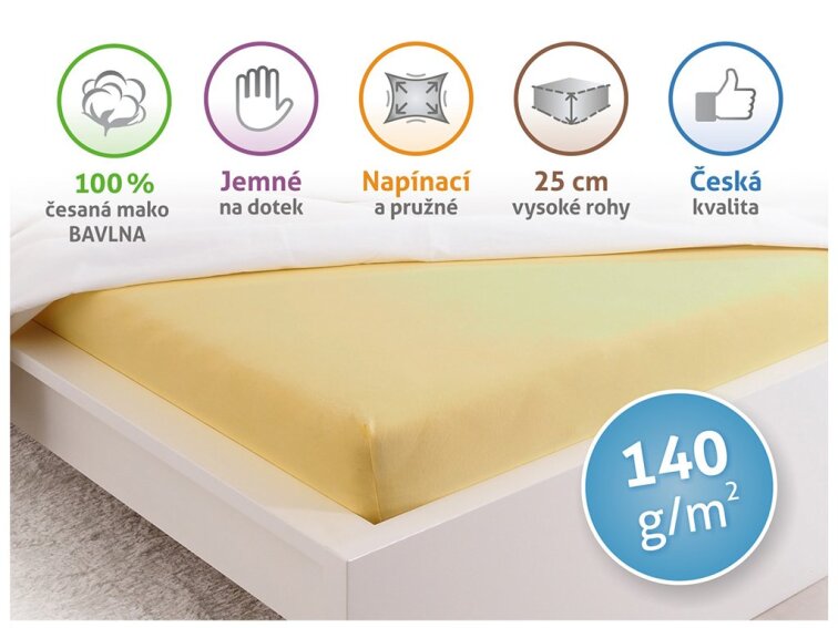 Prostěradlo Jersey česaná bavlna MAKO - Žlutá
