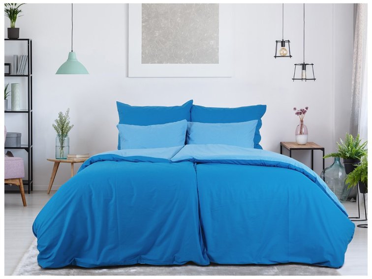 Povlečení BAVLNA Double face hotelový uzávěr - Kobalt/Nebeská