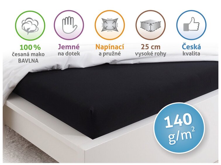Prostěradlo Jersey česaná bavlna MAKO - Černá