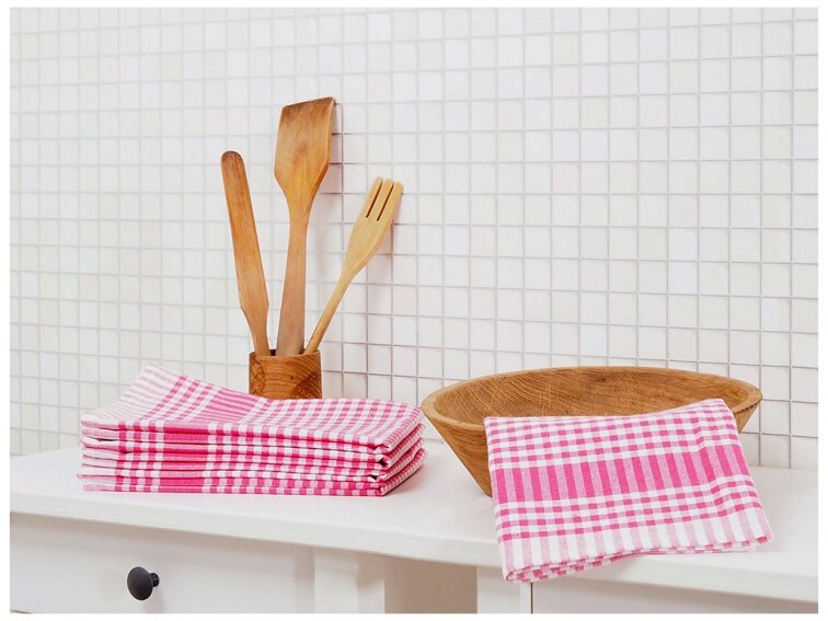 Kuchyňská utěrka káro 45x70 - Růžová