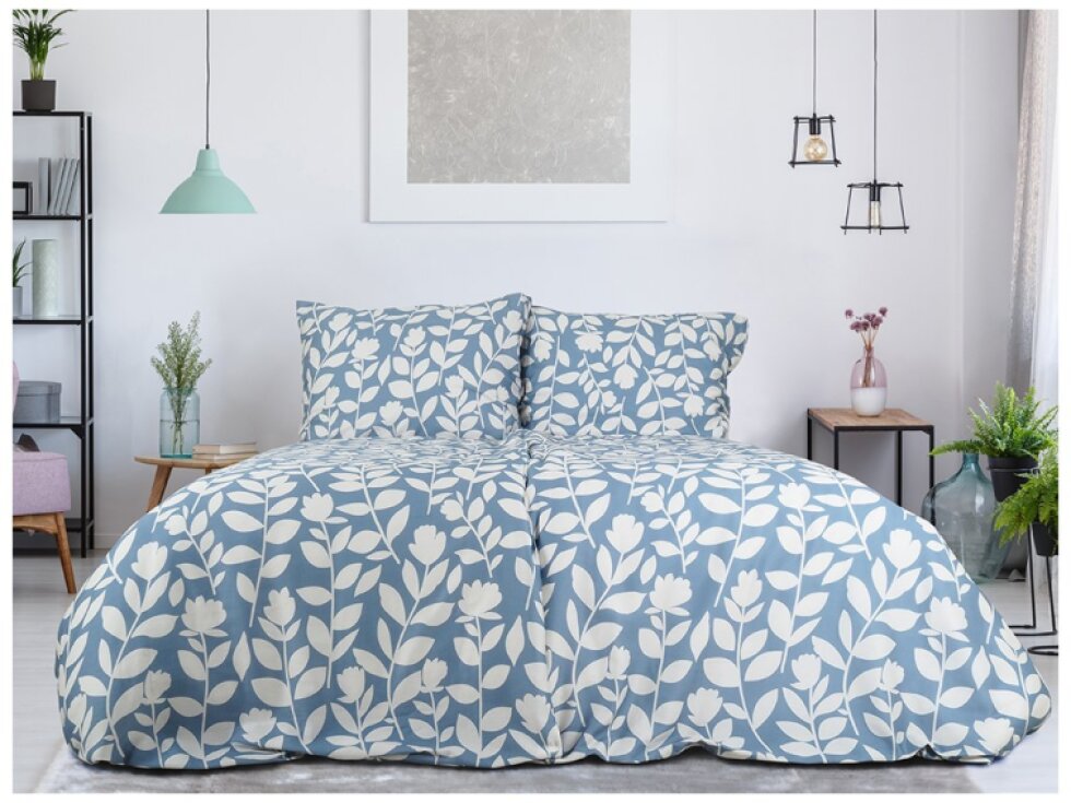 Povlečení DELUXE z bavlněného saténu 140x200+70x90 - Blue Flowers