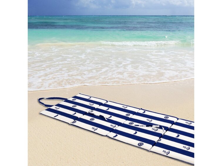 Plážové lehátko - modrobílé pruhy s potiskem