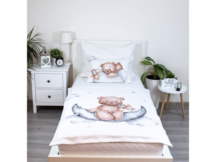 Povlečení bavlněné do postýlky 135x100+40x60 - Medvídek "Plane" baby