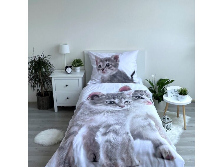 Bavlněné povlečení 140x200 + 70x90 cm - Kitten Grey