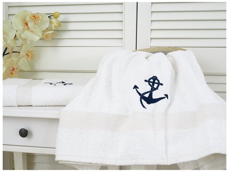 Osuška froté Adria 70x140 s výšivkou - Bílá s kotvou