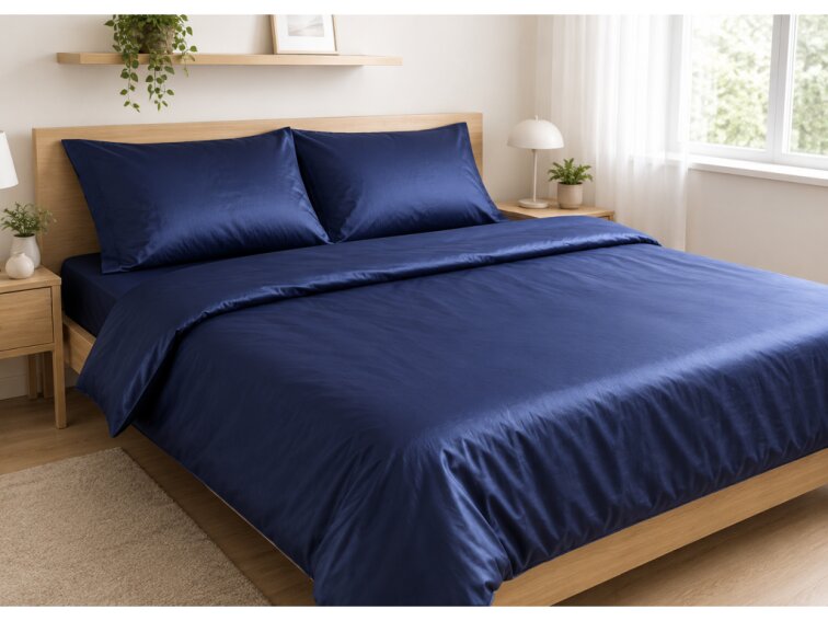 Povlečení DELUXE z bavlněného saténu 140x200+70x90 - námořnická modrá
