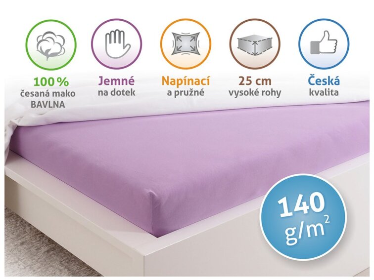 Prostěradlo Jersey česaná bavlna MAKO - Fialová