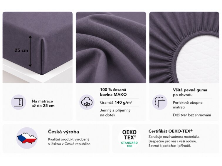 Prostěradlo Jersey česaná bavlna MAKO - Antracit
