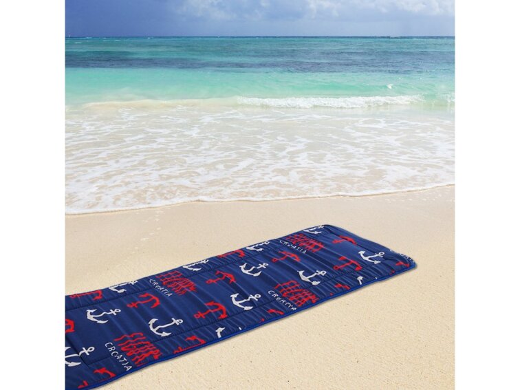 Plážové lehátko v ruličce - červené a bílé kotvy