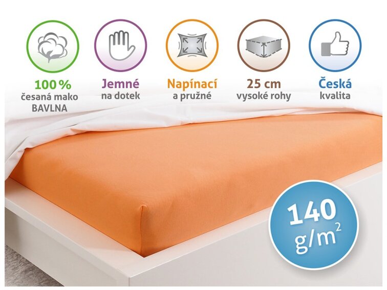 Prostěradlo Jersey česaná bavlna MAKO - Lososová