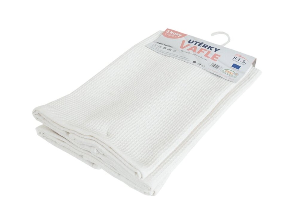 Kuchyňská utěrka wafle 40x60 cm, 3ks v balení - Bílá