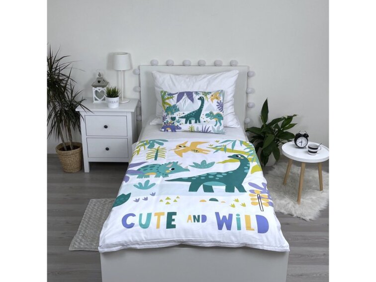 Povlečení bavlněné do postýlky 135x100+40x60 - Dino "Cute and wild" baby