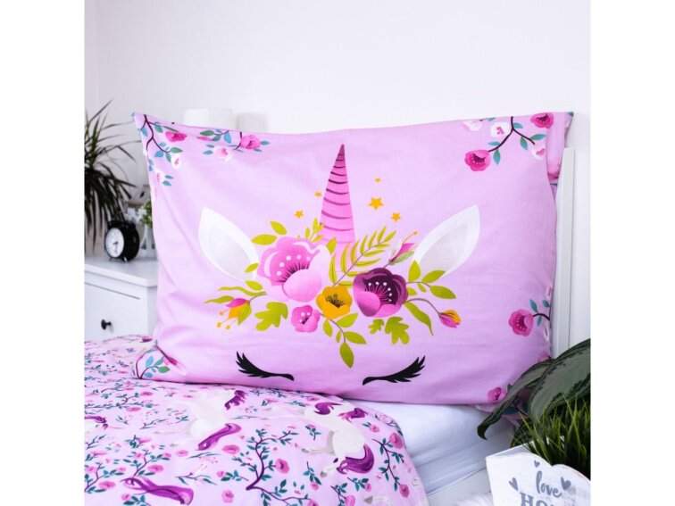 Bavlněné povlečení 140x200 + 70x90 cm - Unicorn Flowers