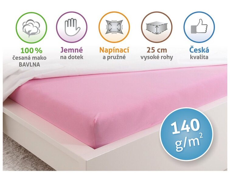 Prostěradlo Jersey česaná bavlna MAKO - Růžová