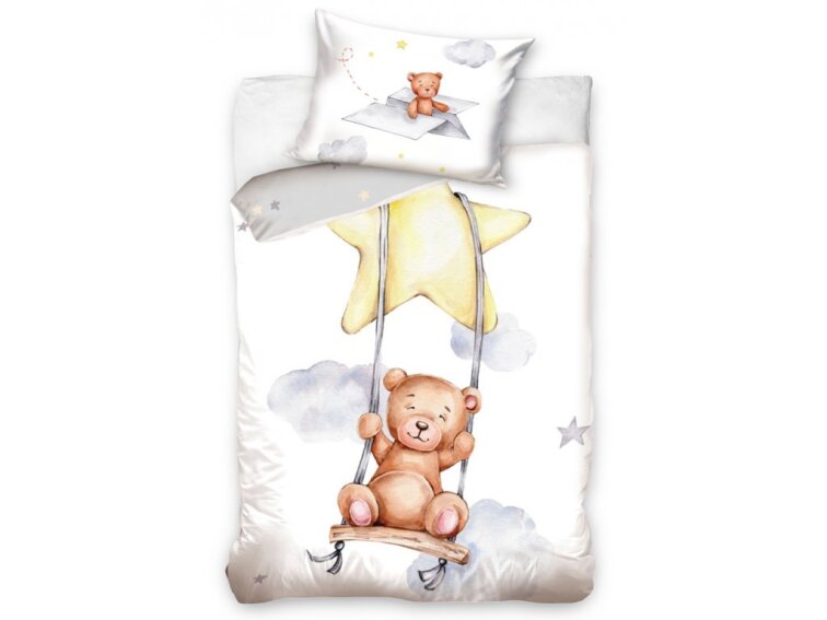 Povlečení bavlněné do postýlky 135x100+40x60 - Medvídek Houpačka na Hvězdě
