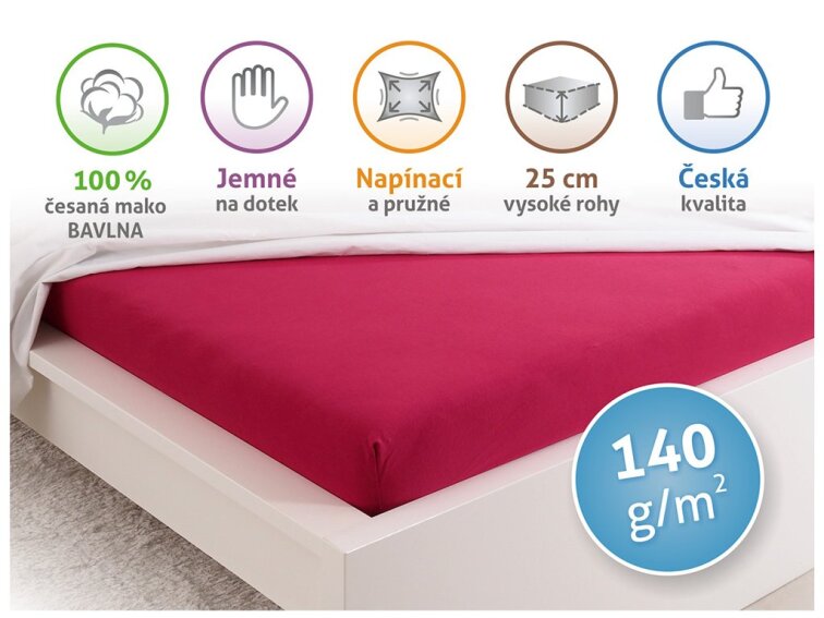 Prostěradlo Jersey česaná bavlna MAKO - Vínová