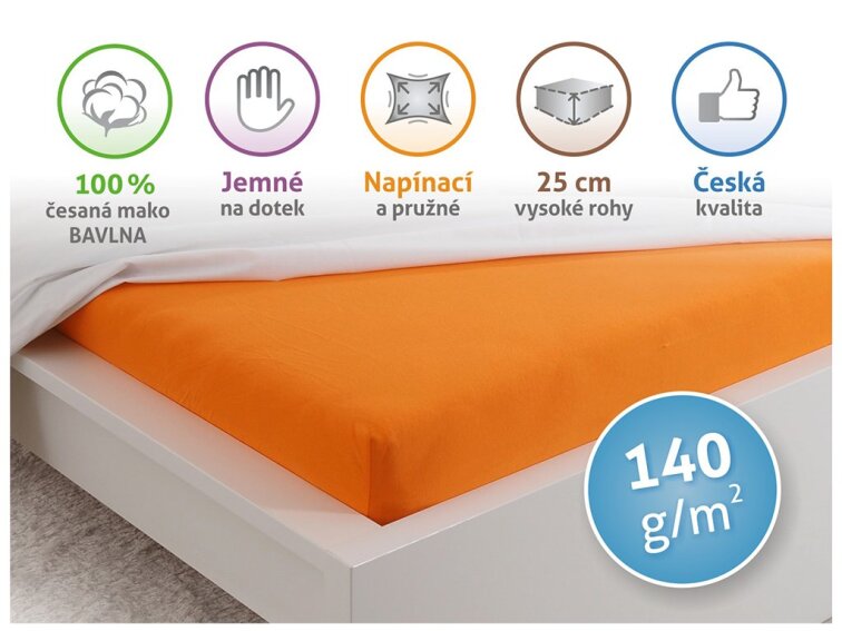 Prostěradlo Jersey česaná bavlna MAKO - Sytá oranžová