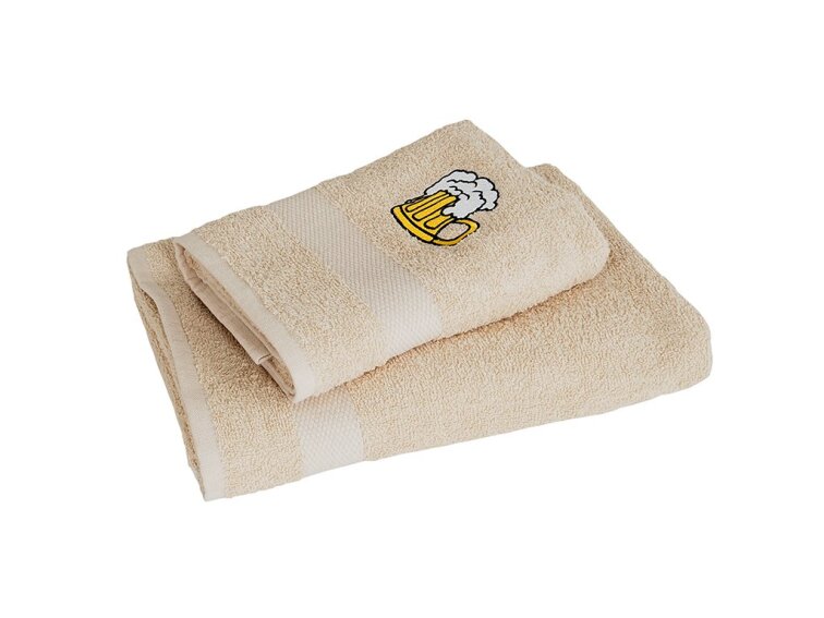 Dárkový set ručník a osuška 50x90+70x140 froté s výšivkou piva - béžová