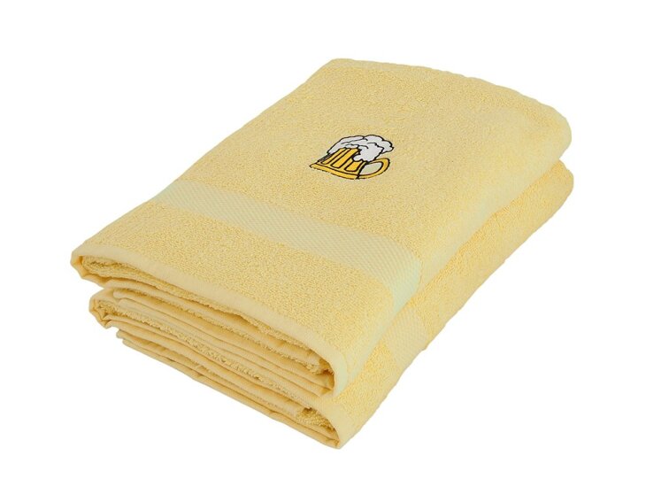 Osuška froté Adria 70x140 s výšivkou - Žlutá s pivem