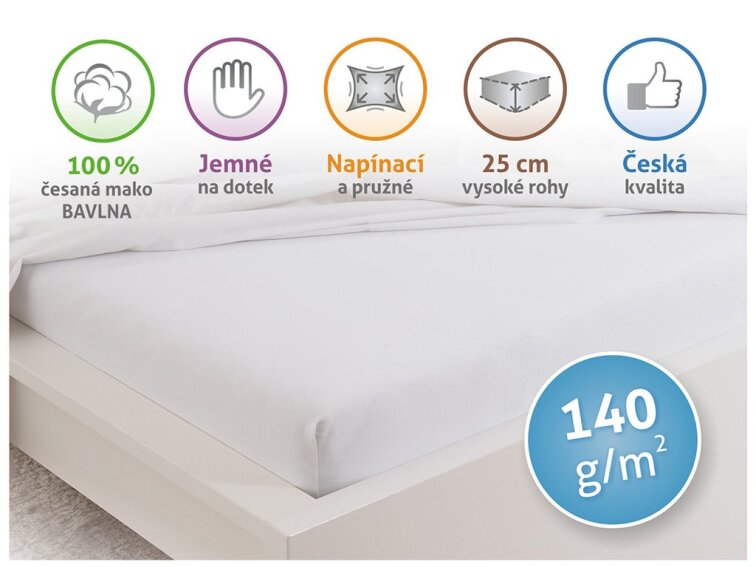 Prostěradlo Jersey česaná bavlna MAKO - Bílá