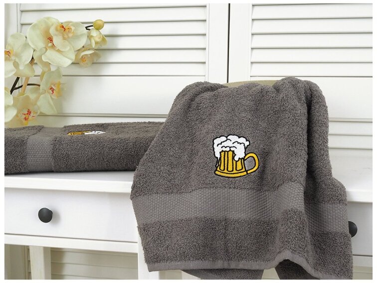 Osuška froté Adria 70x140 s výšivkou - Antracitová s pivem