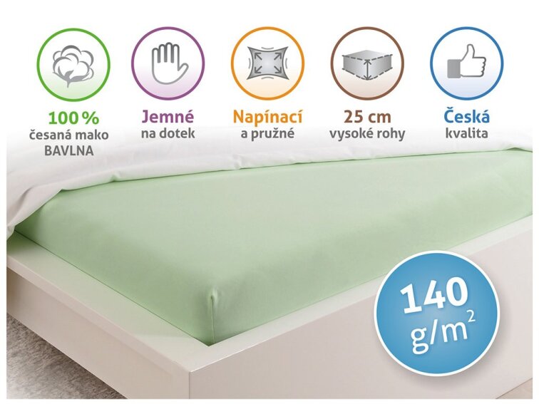 Prostěradlo Jersey česaná bavlna MAKO - Světlá zelená