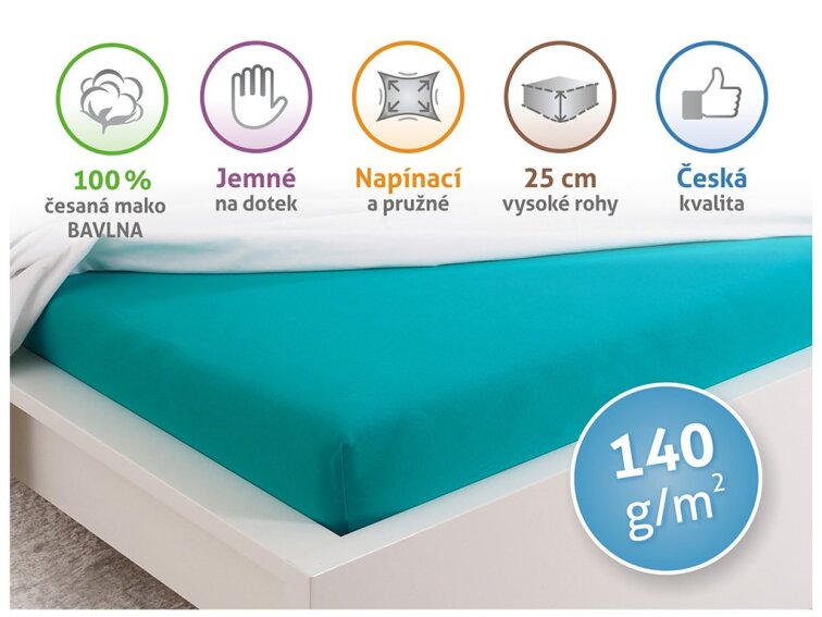 Prostěradlo Jersey česaná bavlna MAKO - Zelený tyrkys