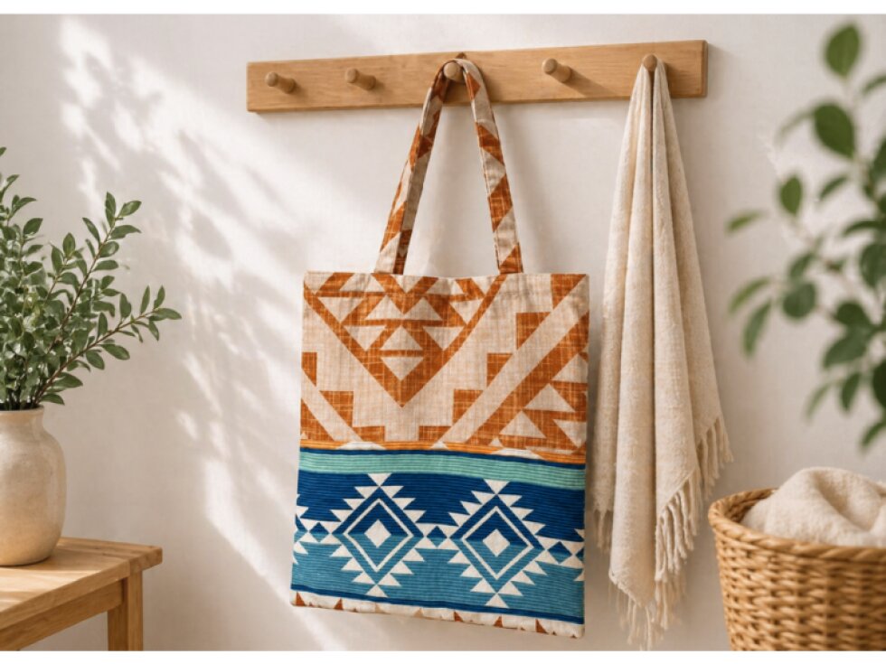 Látková taška - 37x40 cm - flanel Aztec spirit - etnic terra