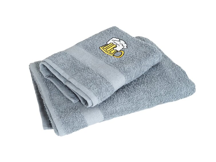 Dárkový set ručník a osuška 50x90+70x140 froté s výšivkou piva - antracitová