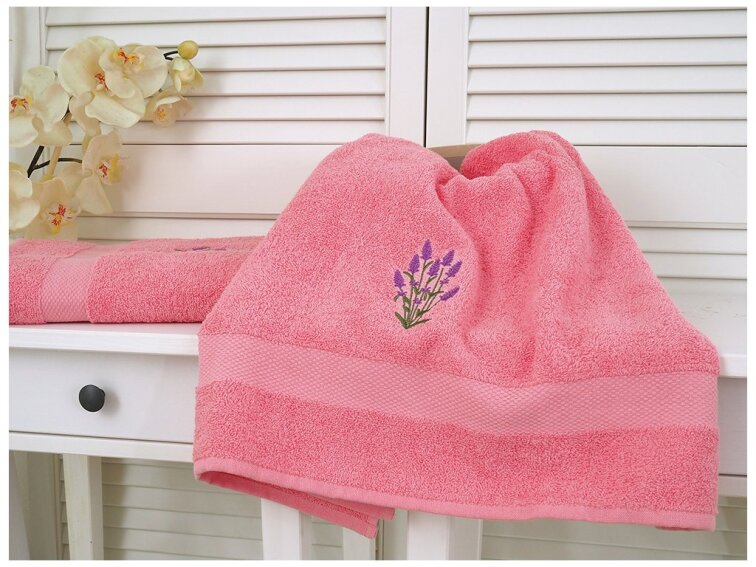 Osuška s výšivkou 65x130 Levandule - Starorůžová