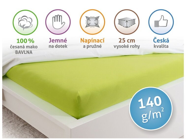 Prostěradlo Jersey česaná bavlna MAKO - Svítivá zelená