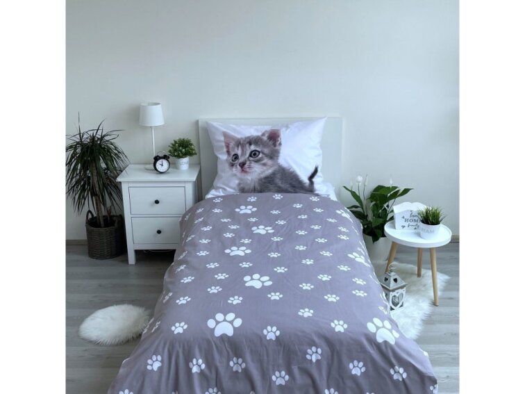 Bavlněné povlečení 140x200 + 70x90 cm - Kitten Grey