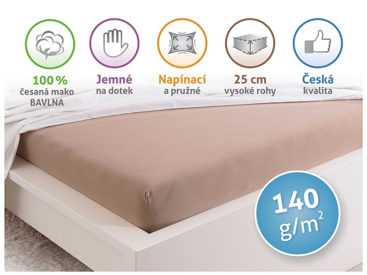 Prostěradlo Jersey česaná bavlna MAKO - Ořechová
