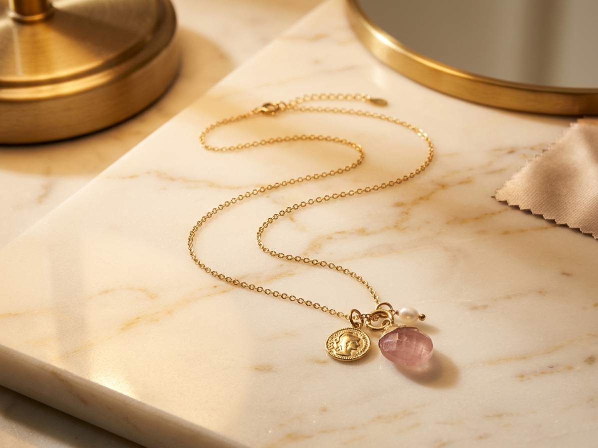 Náhrdelník MAIRE Strawberry Quartz Gold