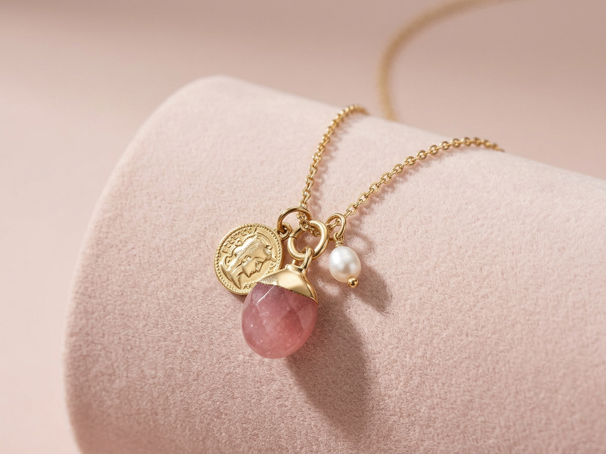Náhrdelník MAIRE Strawberry Quartz Gold