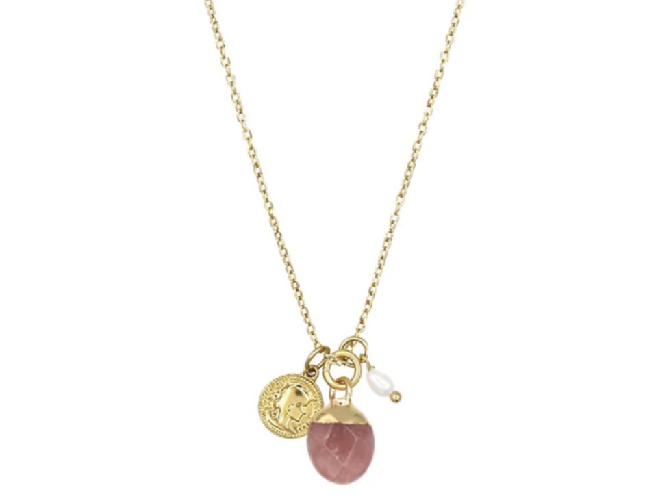 Náhrdelník MAIRE Strawberry Quartz Gold