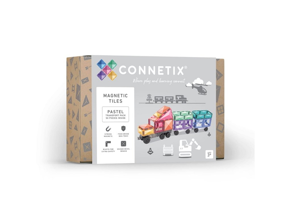 Connetix magnetická stavebnica - Pastel Transport Pack 50 ks