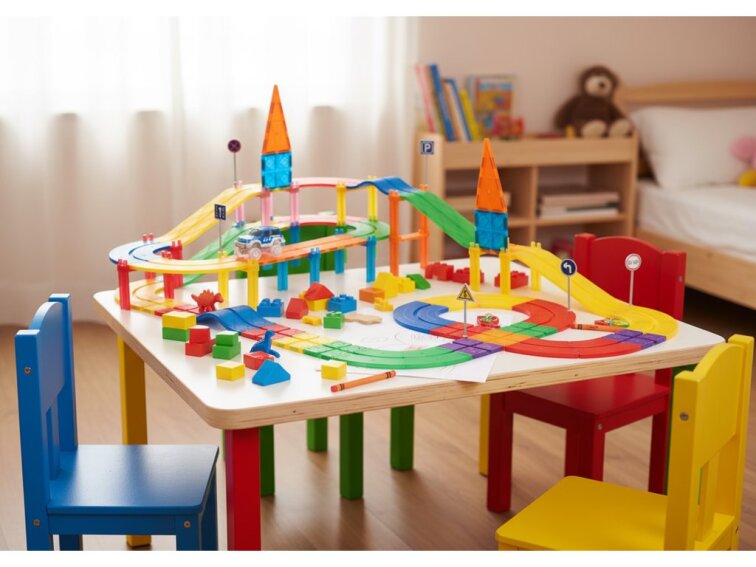 Magnetická závodná dráha Oplo Toys - Rainbow 100 KS