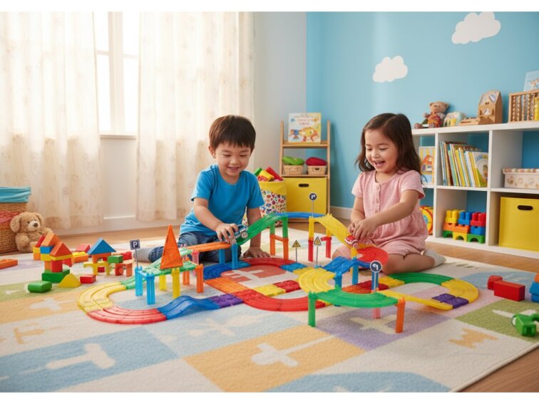 Magnetická závodná dráha Oplo Toys - Rainbow 100 KS